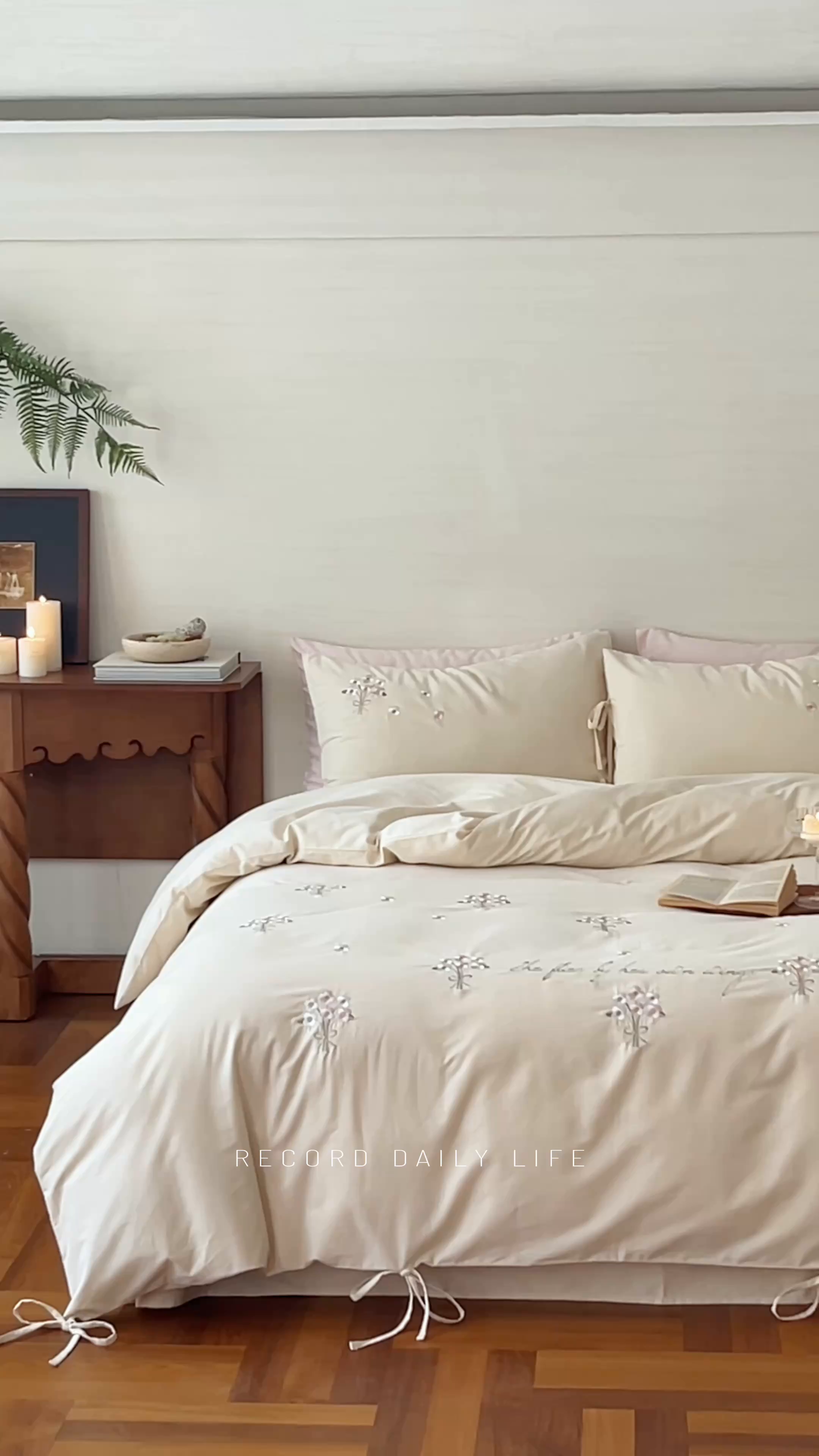 91家纺网 家纺一手货源 找家纺 FORTWO家纺原创设计（FOR TWO家纺） 2025新款全棉纯棉纯色磨毛绣花系带款四件套-栀子花信 栀子花信-奶黄