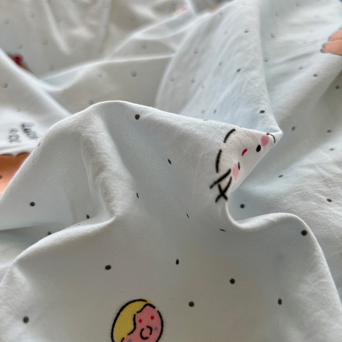 91家纺网 家纺一手货源 找家纺 原素 2025学生季专属双拼印花水洗棉双层纱四件套 糖糖米兜