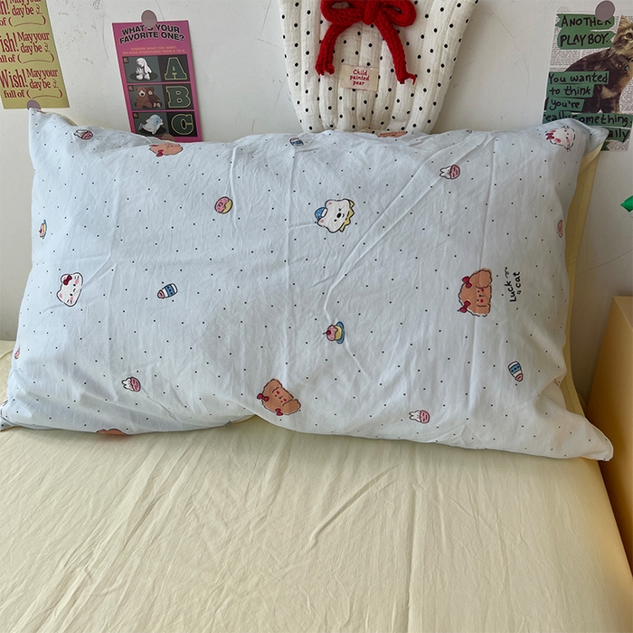 91家纺网 家纺一手货源 找家纺 原素 2025学生季专属双拼印花水洗棉双层纱四件套 糖糖米兜