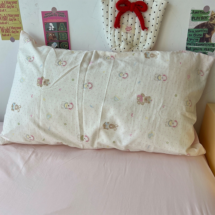 91家纺网 家纺一手货源 找家纺 原素 2025学生季专属双拼印花水洗棉双层纱四件套 豆豆米乐