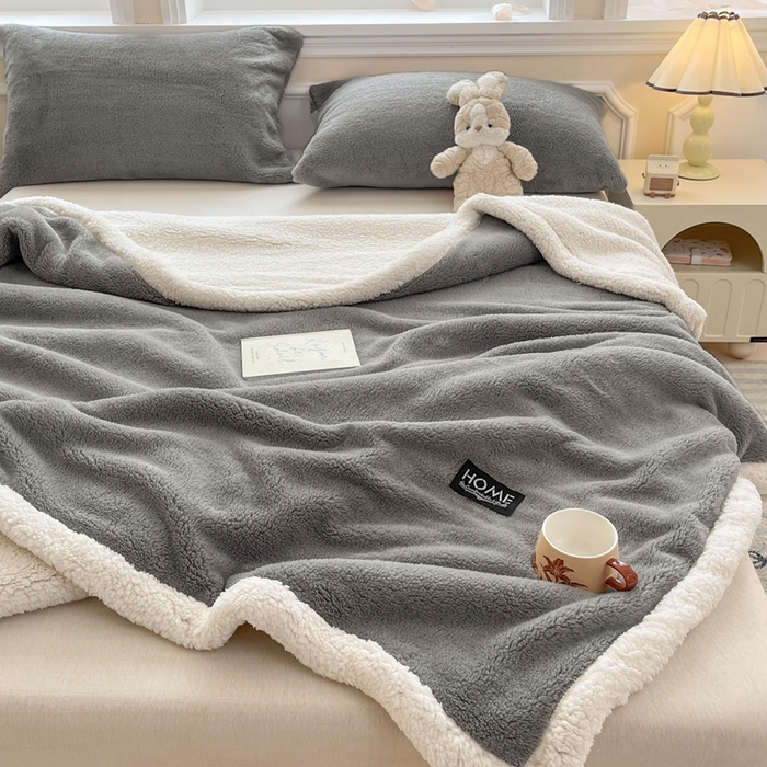 91家纺网 家纺一手货源 找家纺 （总）欧邦 2025新款A类舒棉半边绒羊羔绒双层毛毯跨境