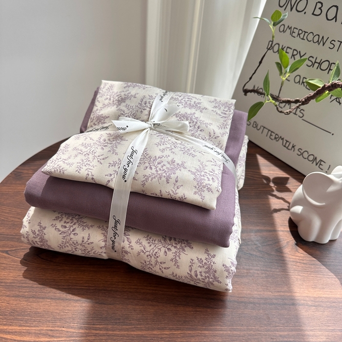 91家纺网 家纺一手货源 找家纺 爱思佳 2024新款A类母婴全棉双层纱印花四件套直播热卖系列-系列二 紫萱