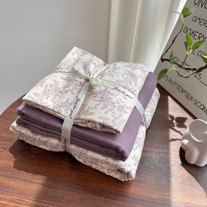 爱思佳 2024新款A类母婴全棉双层纱印花四件套直播热卖系列-系列二 紫萱