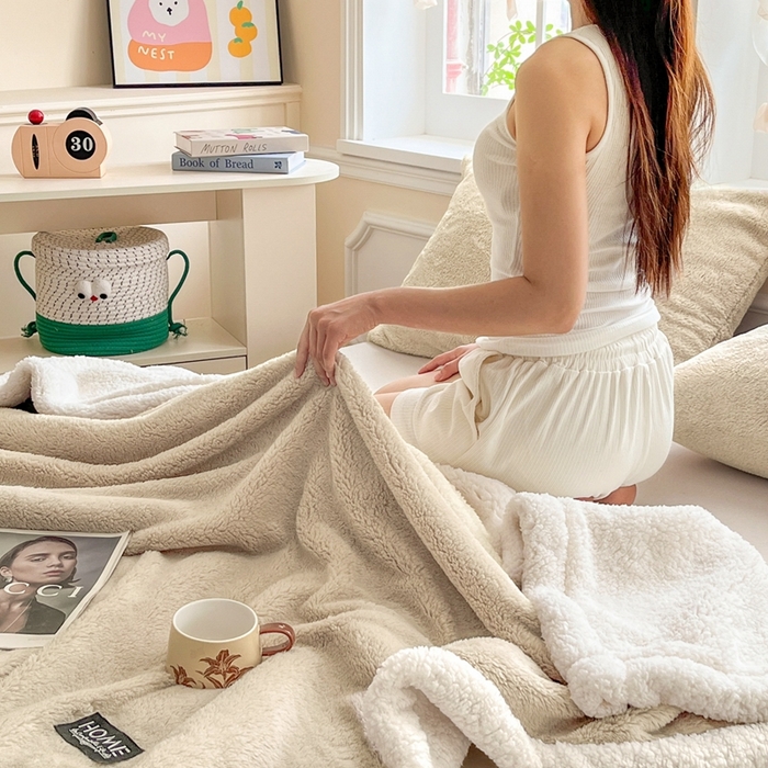 91家纺网 家纺一手货源 找家纺 欧邦 2025新款A类舒棉半边绒羊羔绒双层毛毯跨境 双层-柏林咖