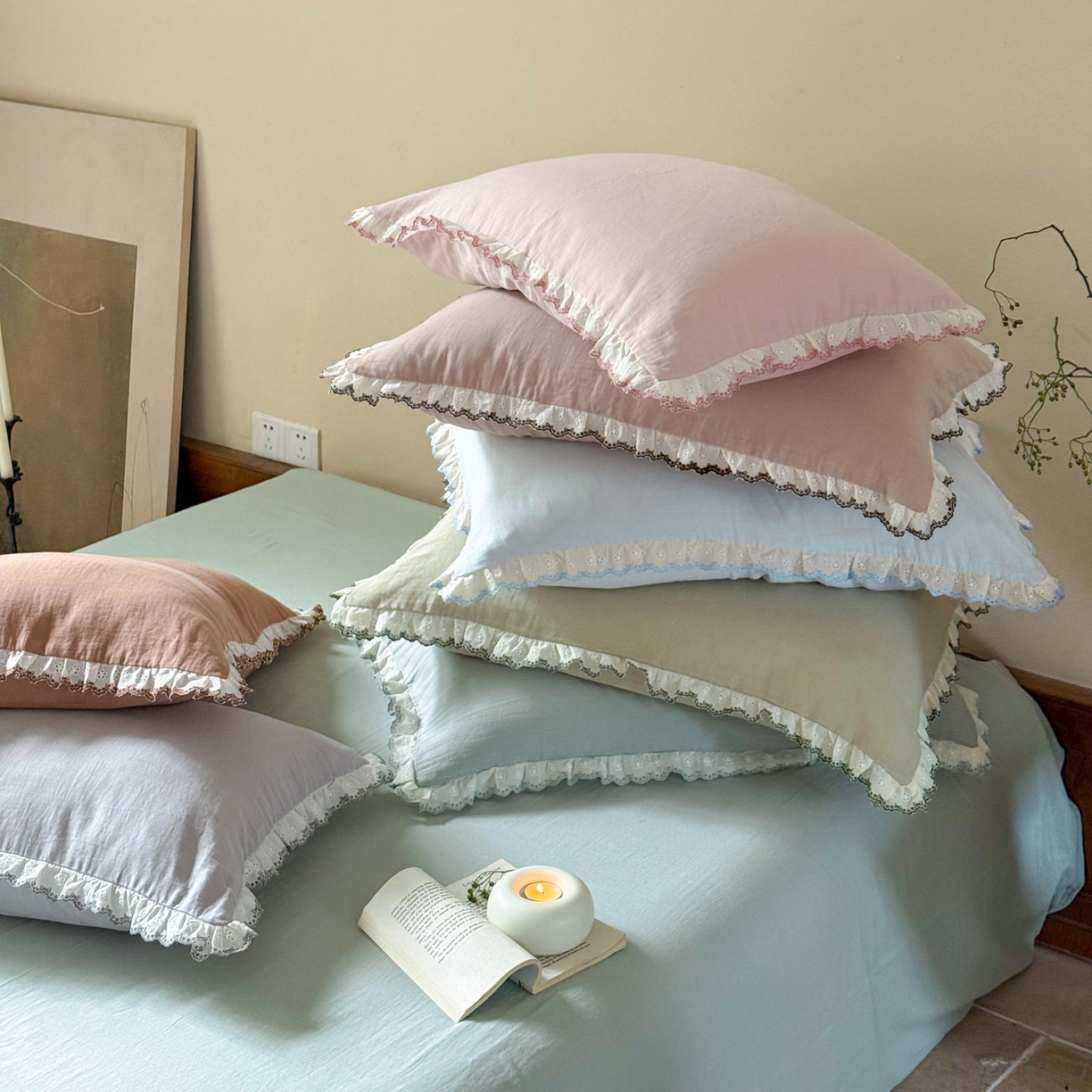 91家纺网 家纺一手货源 找家纺 （总）FORTWO家纺原创设计（FOR TWO家纺） 2025新款双层纱刺绣花边款四件套-安妮