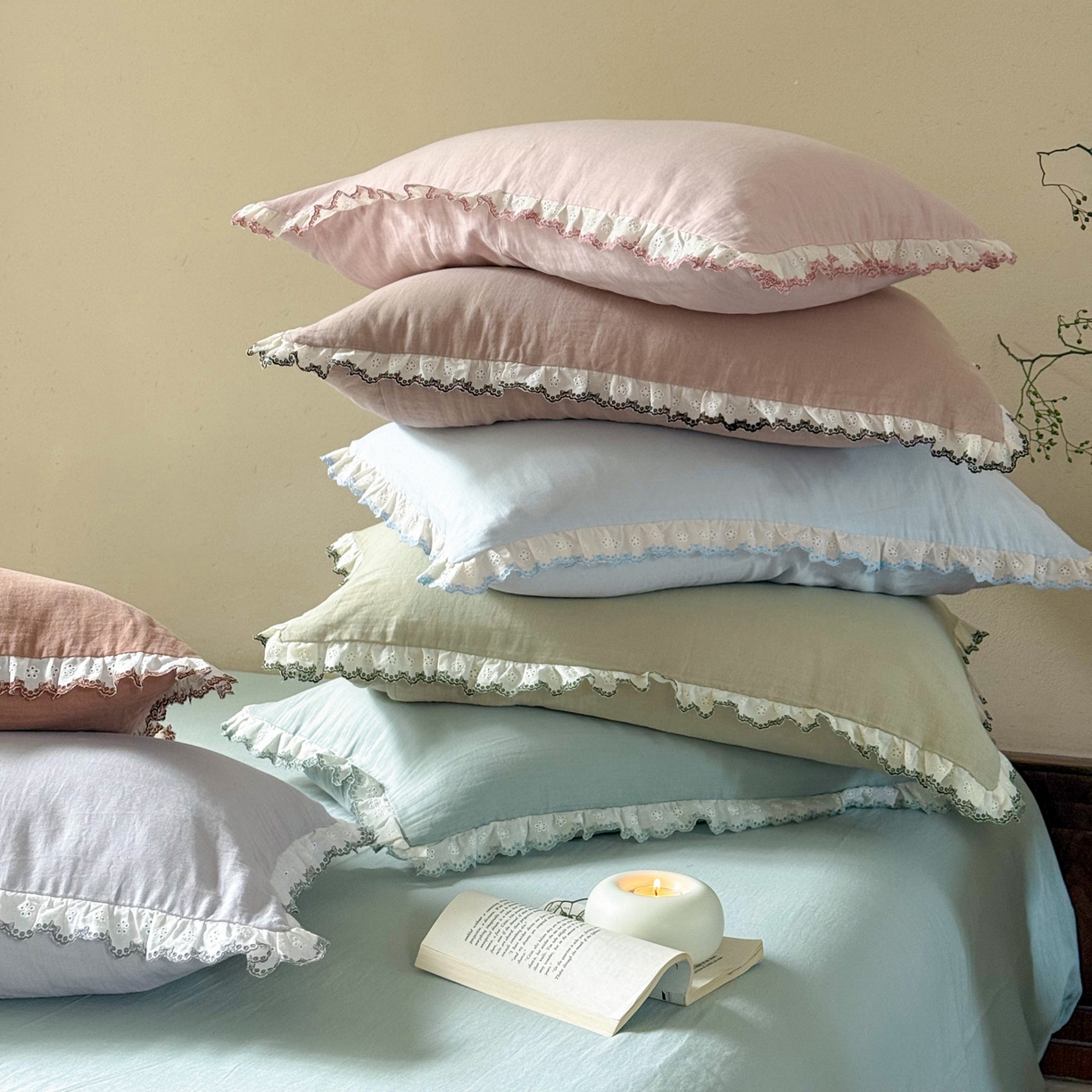 91家纺网 家纺一手货源 找家纺 （总）FORTWO家纺原创设计（FOR TWO家纺） 2025新款双层纱刺绣花边款四件套-安妮