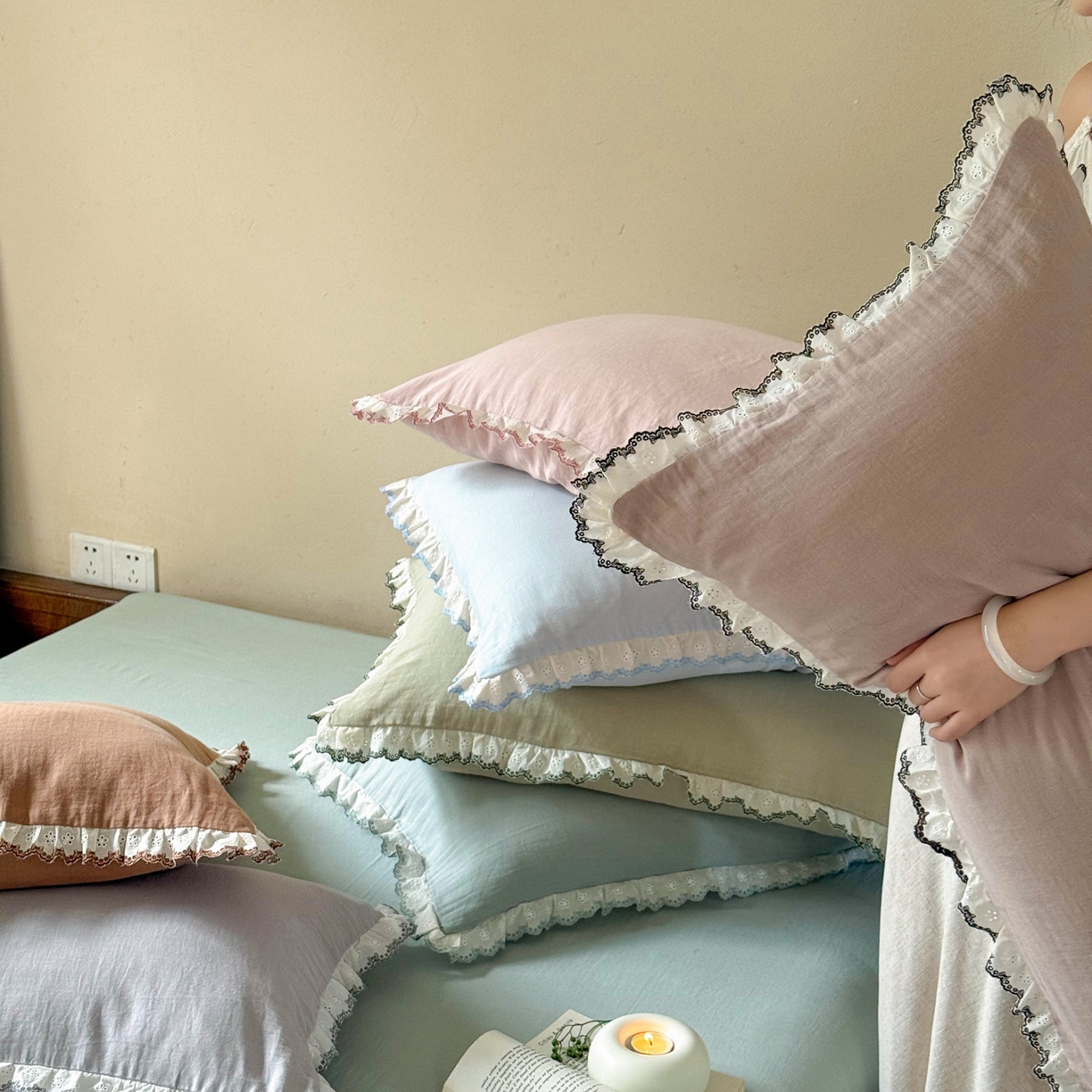 91家纺网 家纺一手货源 找家纺 （总）FORTWO家纺原创设计（FOR TWO家纺） 2025新款双层纱刺绣花边款四件套-安妮