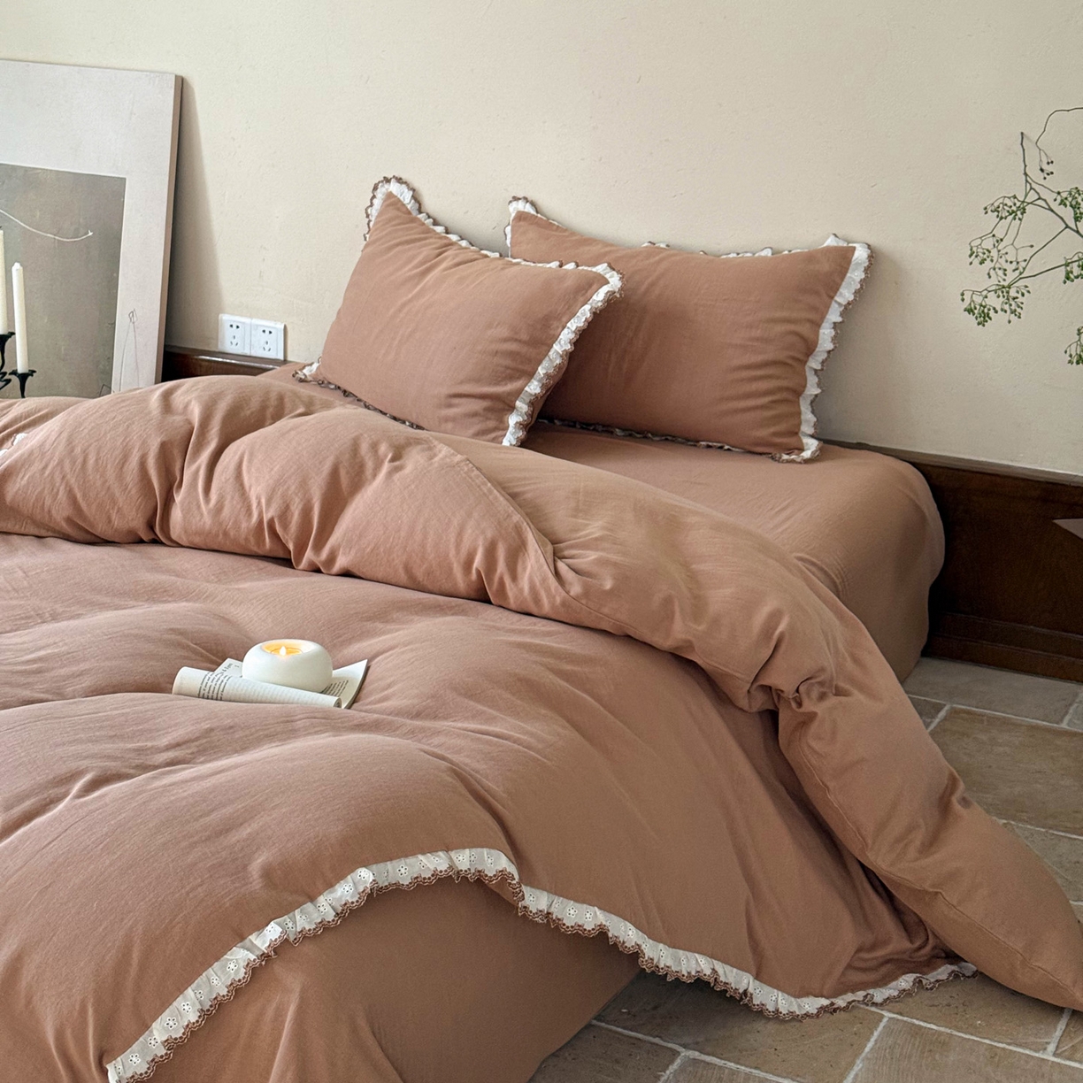 91家纺网 家纺一手货源 找家纺 （总）FORTWO家纺原创设计（FOR TWO家纺） 2025新款双层纱刺绣花边款四件套-安妮