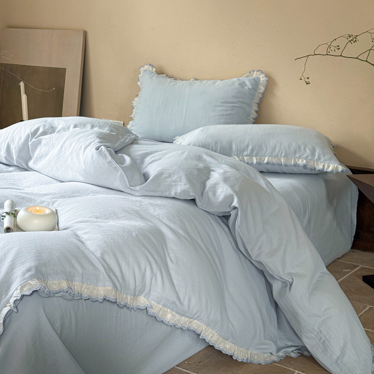 91家纺网 家纺一手货源 找家纺 （总）FORTWO家纺原创设计（FOR TWO家纺） 2025新款双层纱刺绣花边款四件套-安妮