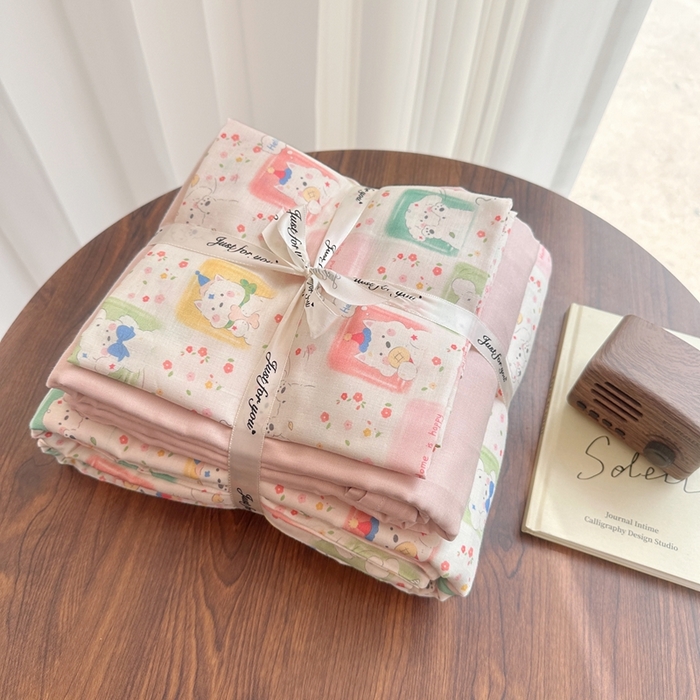 91家纺网 家纺一手货源 找家纺 （总）爱思佳 2024新款A类母婴全棉双层纱印花四件套直播热卖系列三 叠拍图