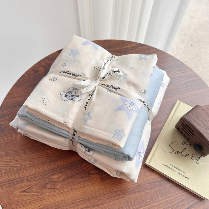 91家纺网 家纺一手货源 找家纺 （总）爱思佳 2024新款A类母婴全棉双层纱印花四件套直播热卖系列三 叠拍图