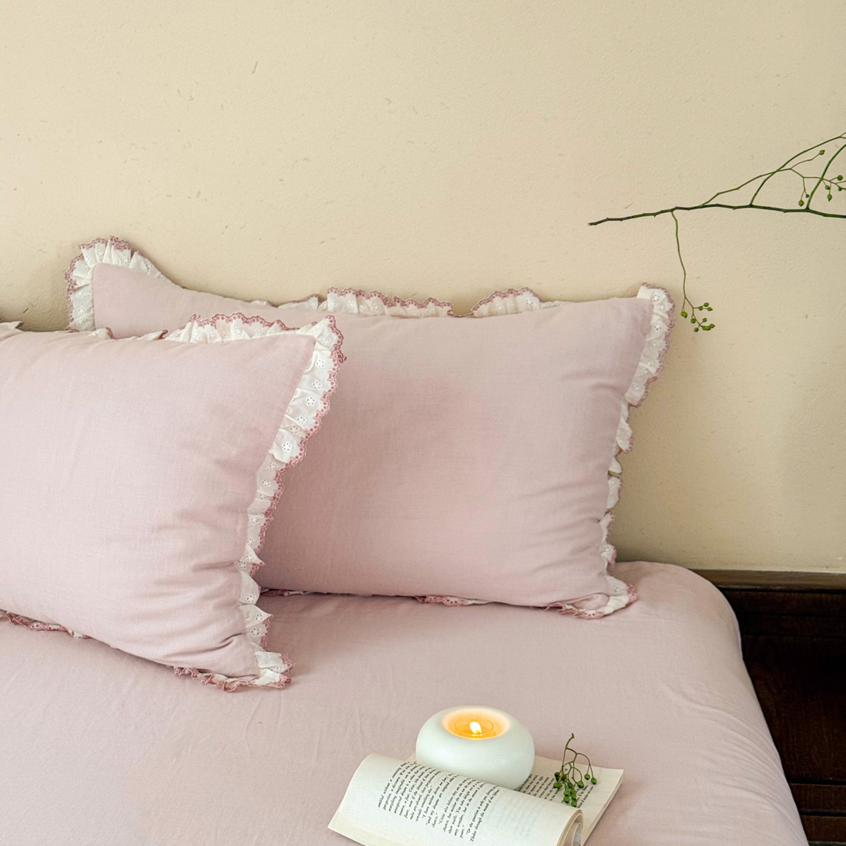 91家纺网 家纺一手货源 找家纺 FORTWO家纺原创设计（FOR TWO家纺） 2025新款双层纱刺绣花边款四件套-安妮 安妮-粉