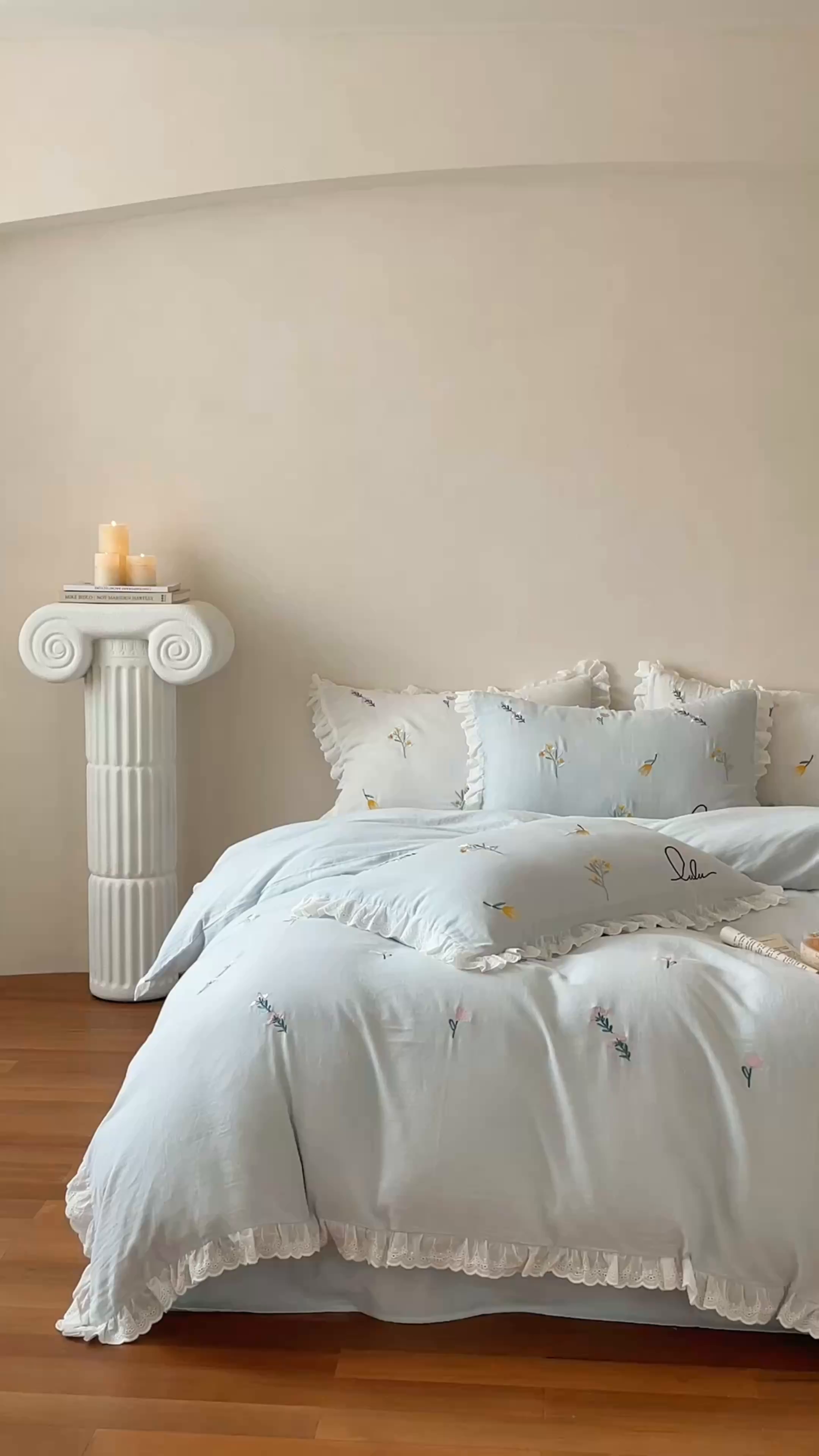 91家纺网 家纺一手货源 找家纺 FORTWO家纺原创设计（FOR TWO家纺） 2025新款40支全棉纯棉双层纱刺绣花边款四件套-小花园 小花园-兰