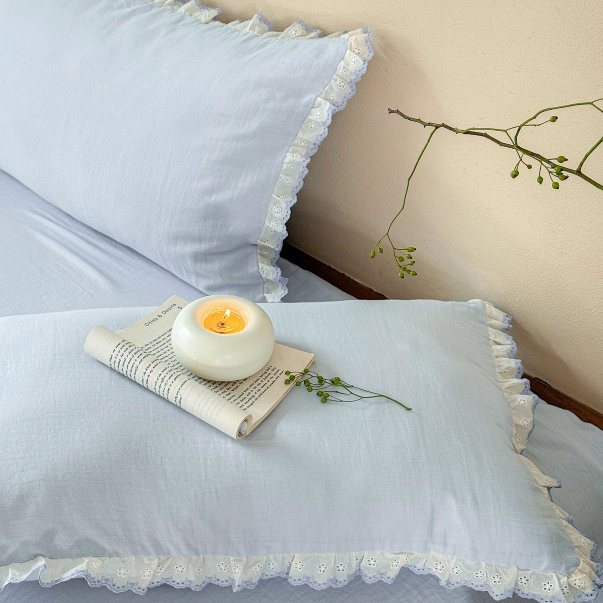 91家纺网 家纺一手货源 找家纺 FORTWO家纺原创设计（FOR TWO家纺） 2025新款双层纱刺绣花边款四件套-安妮 安妮-兰