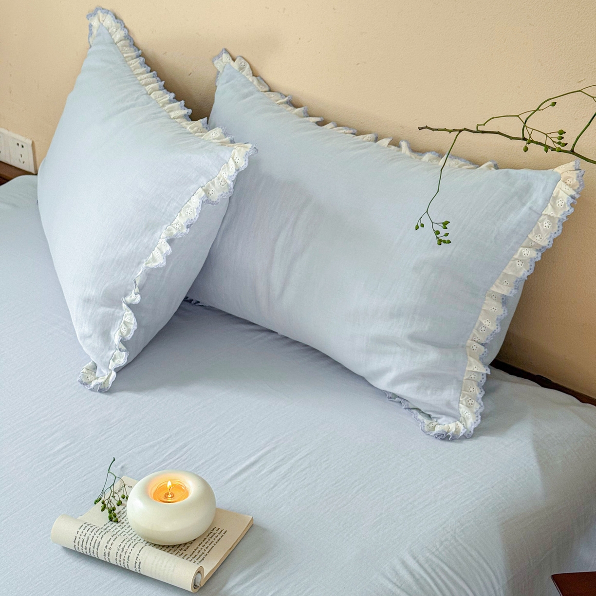 91家纺网 家纺一手货源 找家纺 FORTWO家纺原创设计（FOR TWO家纺） 2025新款双层纱刺绣花边款四件套-安妮 安妮-兰