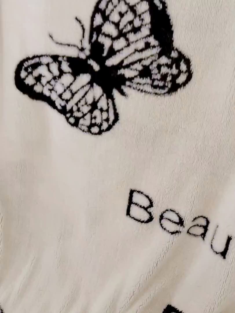 91家纺网 家纺一手货源 找家纺 十里居 2025新款双面印花舒棉绒毛毯多功能盖毯沙发毯跨境毛毯 黑蝴蝶