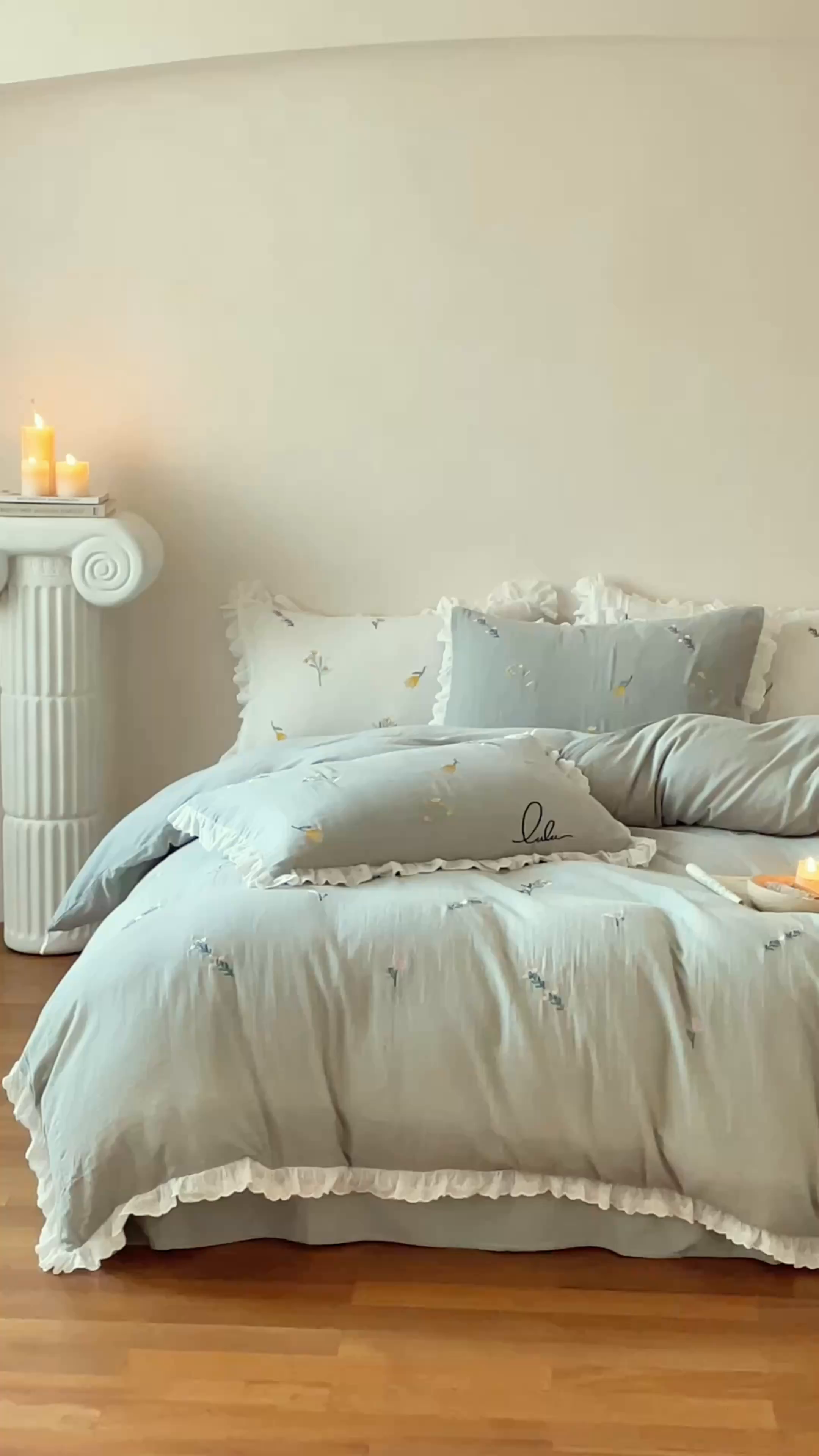 91家纺网 家纺一手货源 找家纺 FORTWO家纺原创设计（FOR TWO家纺） 2025新款40支全棉纯棉双层纱刺绣花边款四件套-小花园 小花园-绿