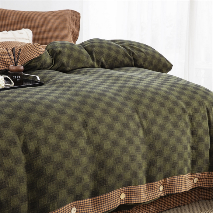 91家纺网 家纺一手货源 找家纺 （总）双层纱家居 2025新款格子款双层纱四件套