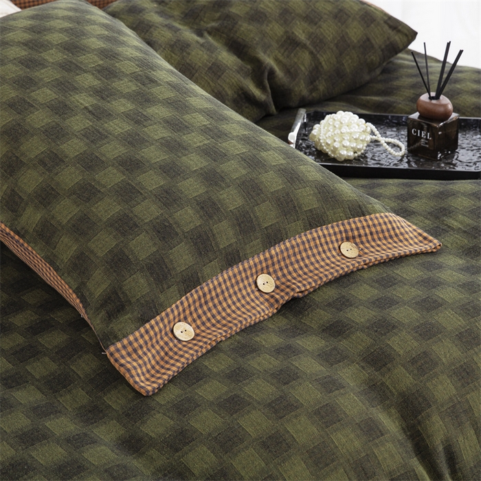 91家纺网 家纺一手货源 找家纺 （总）双层纱家居 2025新款格子款双层纱四件套