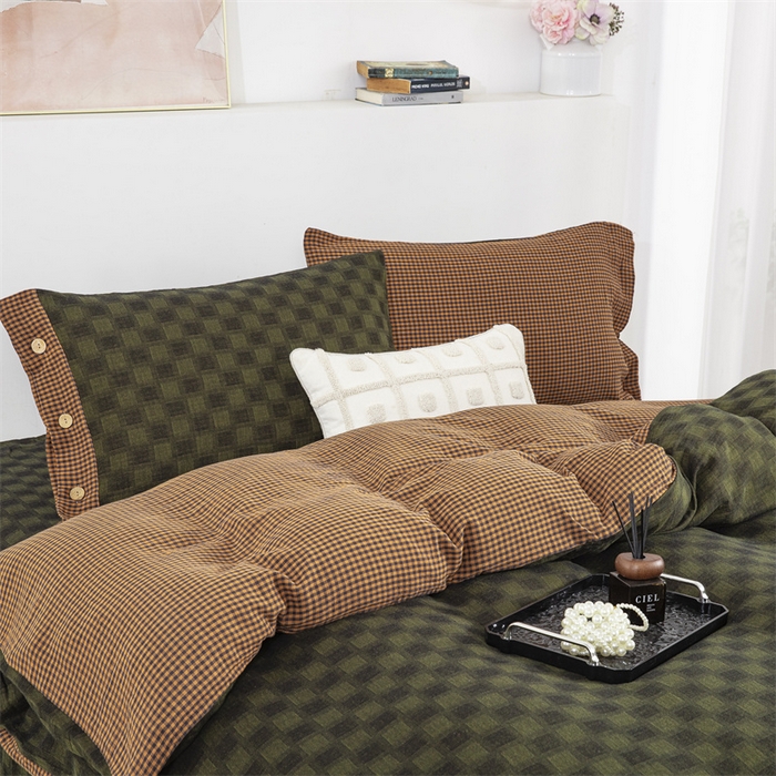 91家纺网 家纺一手货源 找家纺 （总）双层纱家居 2025新款格子款双层纱四件套