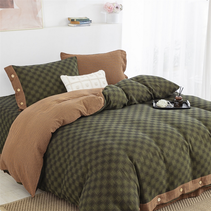 91家纺网 家纺一手货源 找家纺 （总）双层纱家居 2025新款格子款双层纱四件套