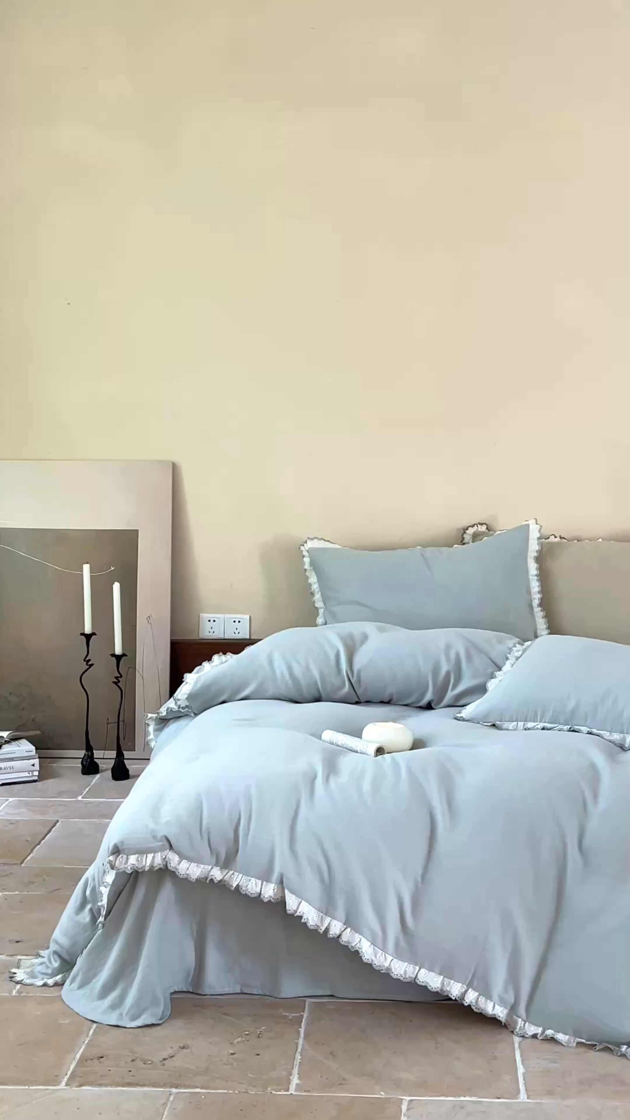 91家纺网 家纺一手货源 找家纺 FORTWO家纺原创设计（FOR TWO家纺） 2025新款双层纱刺绣花边款四件套-安妮 安妮-绿