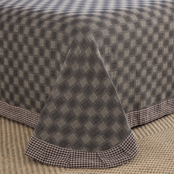 91家纺网 家纺一手货源 找家纺 双层纱家居 2025新款格子款双层纱四件套 朦胧格深灰