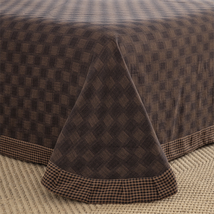 91家纺网 家纺一手货源 找家纺 双层纱家居 2025新款格子款双层纱四件套 朦胧格深咖色