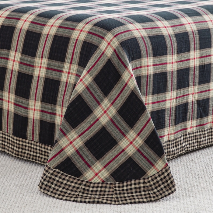 91家纺网 家纺一手货源 找家纺 双层纱家居 2025新款格子款双层纱四件套 双层纱兰格