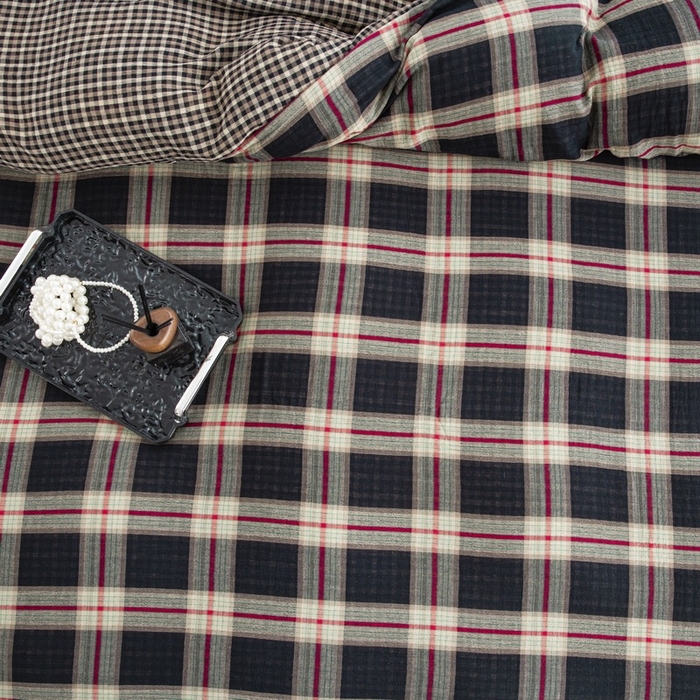 91家纺网 家纺一手货源 找家纺 双层纱家居 2025新款格子款双层纱四件套 双层纱兰格