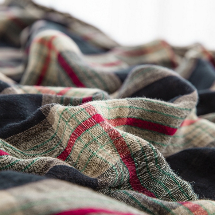 91家纺网 家纺一手货源 找家纺 双层纱家居 2025新款格子款双层纱四件套 双层纱兰格