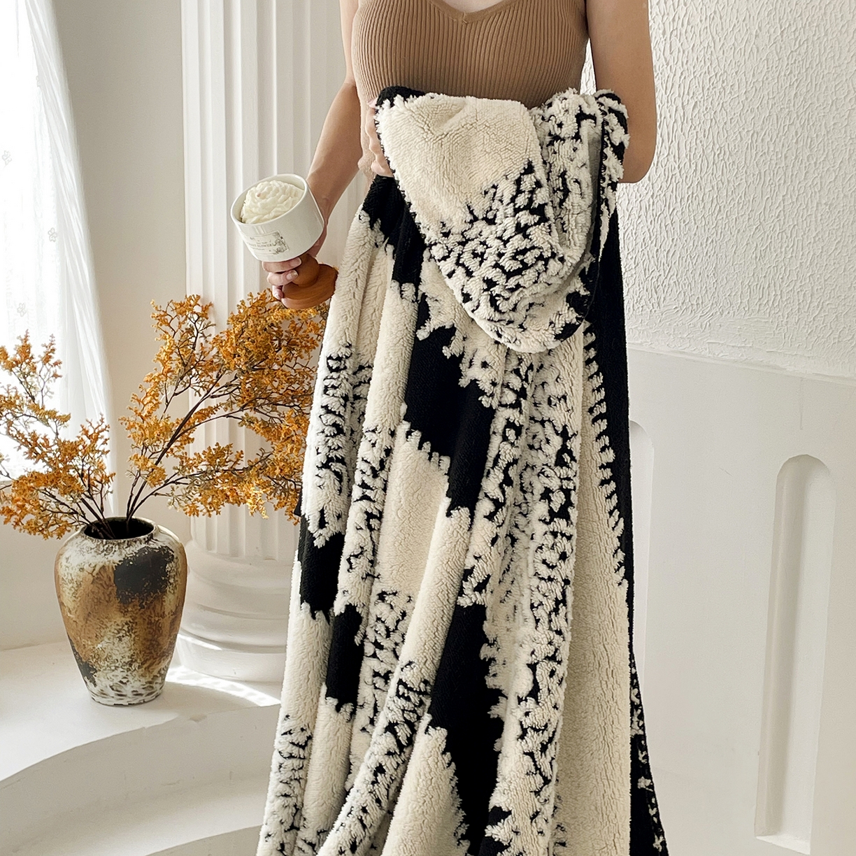 91家纺网 家纺一手货源 找家纺 十里居 2025新款双面印花舒棉绒毛毯多功能盖毯沙发毯跨境毛毯 时光条