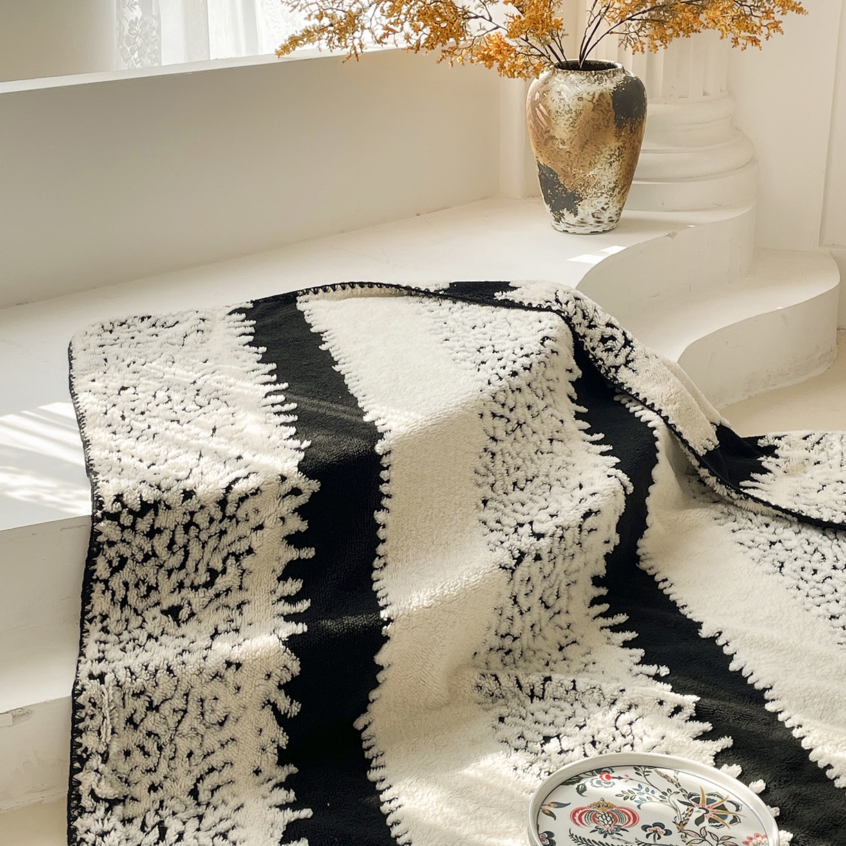 91家纺网 家纺一手货源 找家纺 十里居 2025新款双面印花舒棉绒毛毯多功能盖毯沙发毯跨境毛毯 时光条