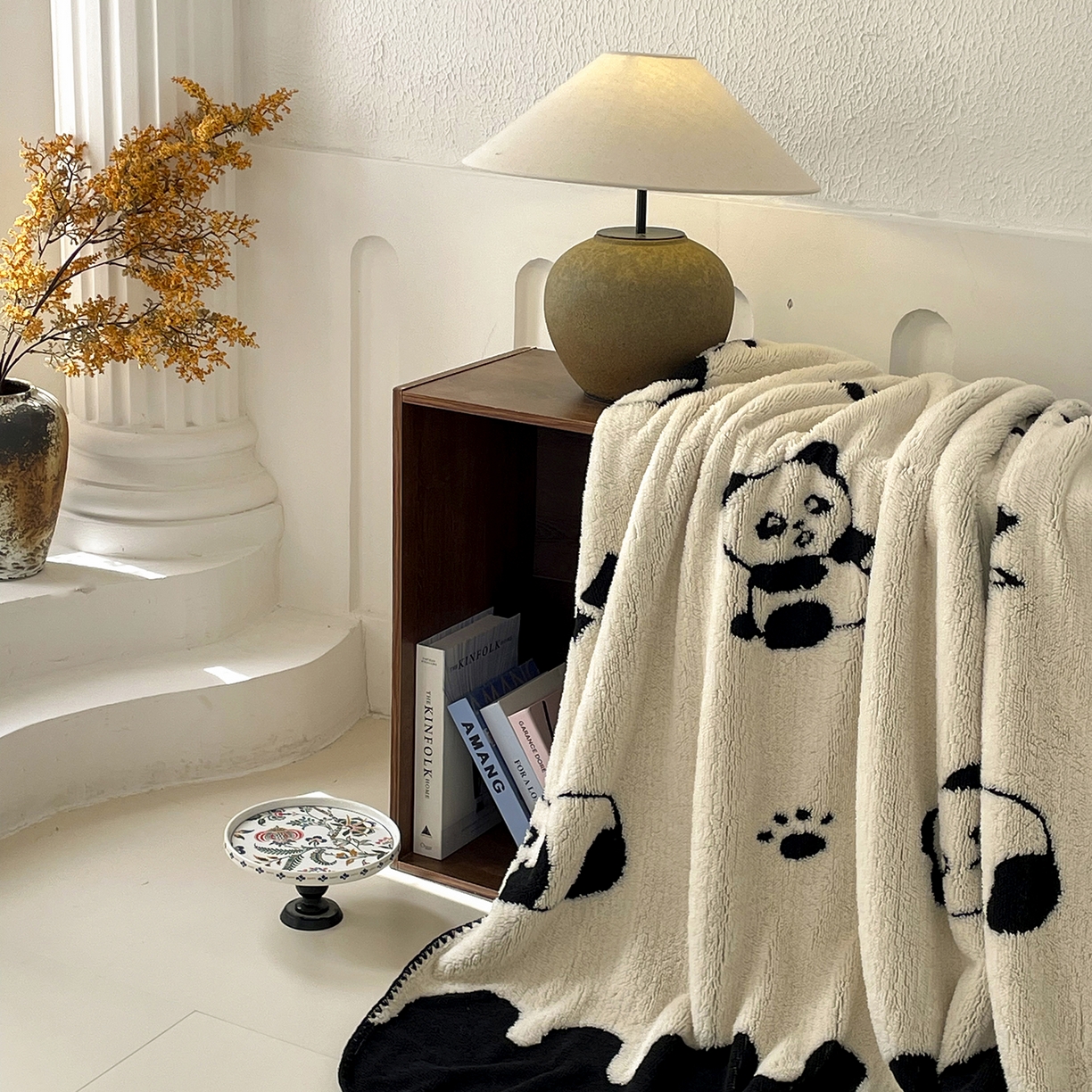 91家纺网 家纺一手货源 找家纺 十里居 2025新款双面印花舒棉绒毛毯多功能盖毯沙发毯跨境毛毯 小熊猫