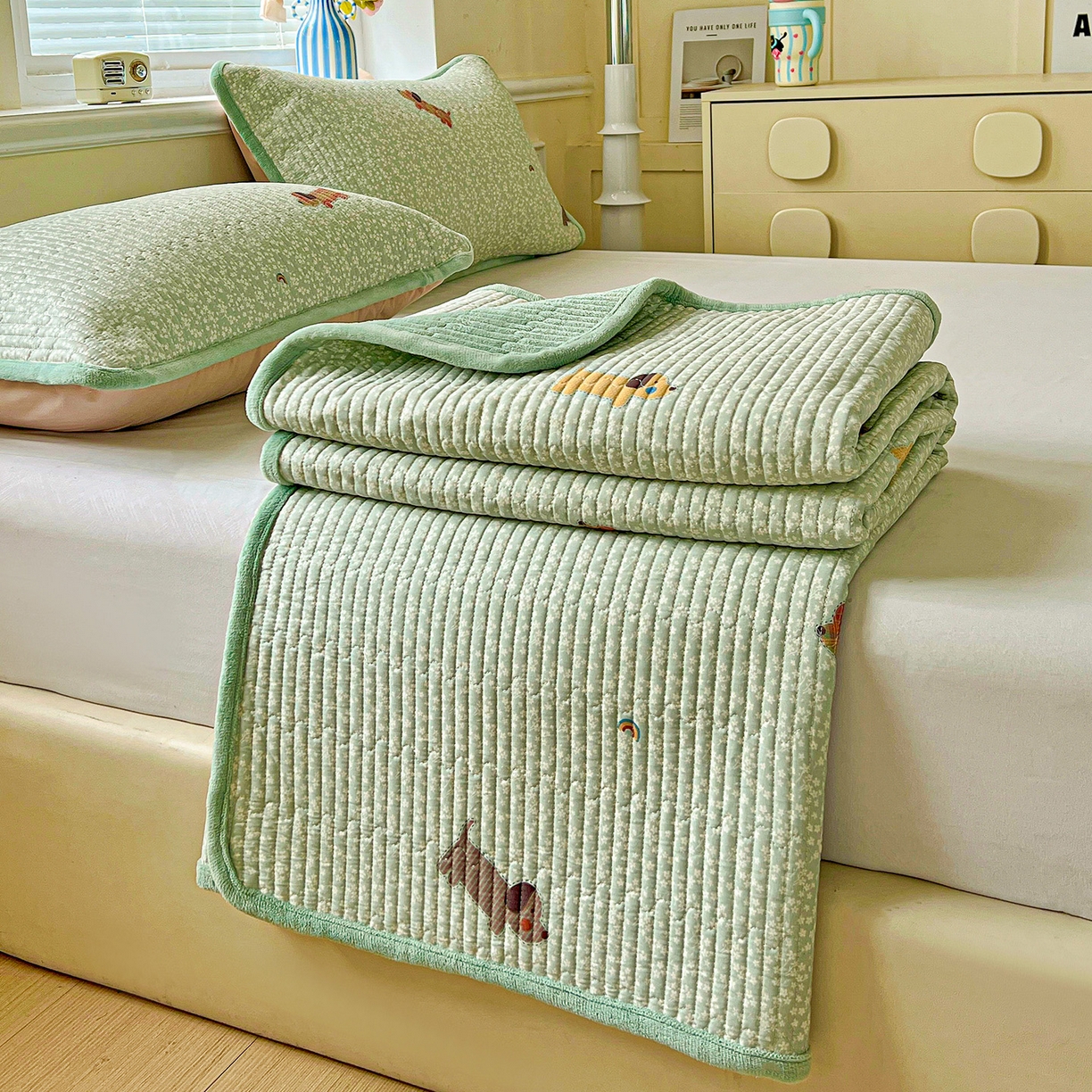 91家纺网 家纺一手货源 找家纺 （总）恒尚居 2025新款学生床盖纯棉牛奶绒正反两用夹棉床单床垫-秋冬款-四季通用【系列一】