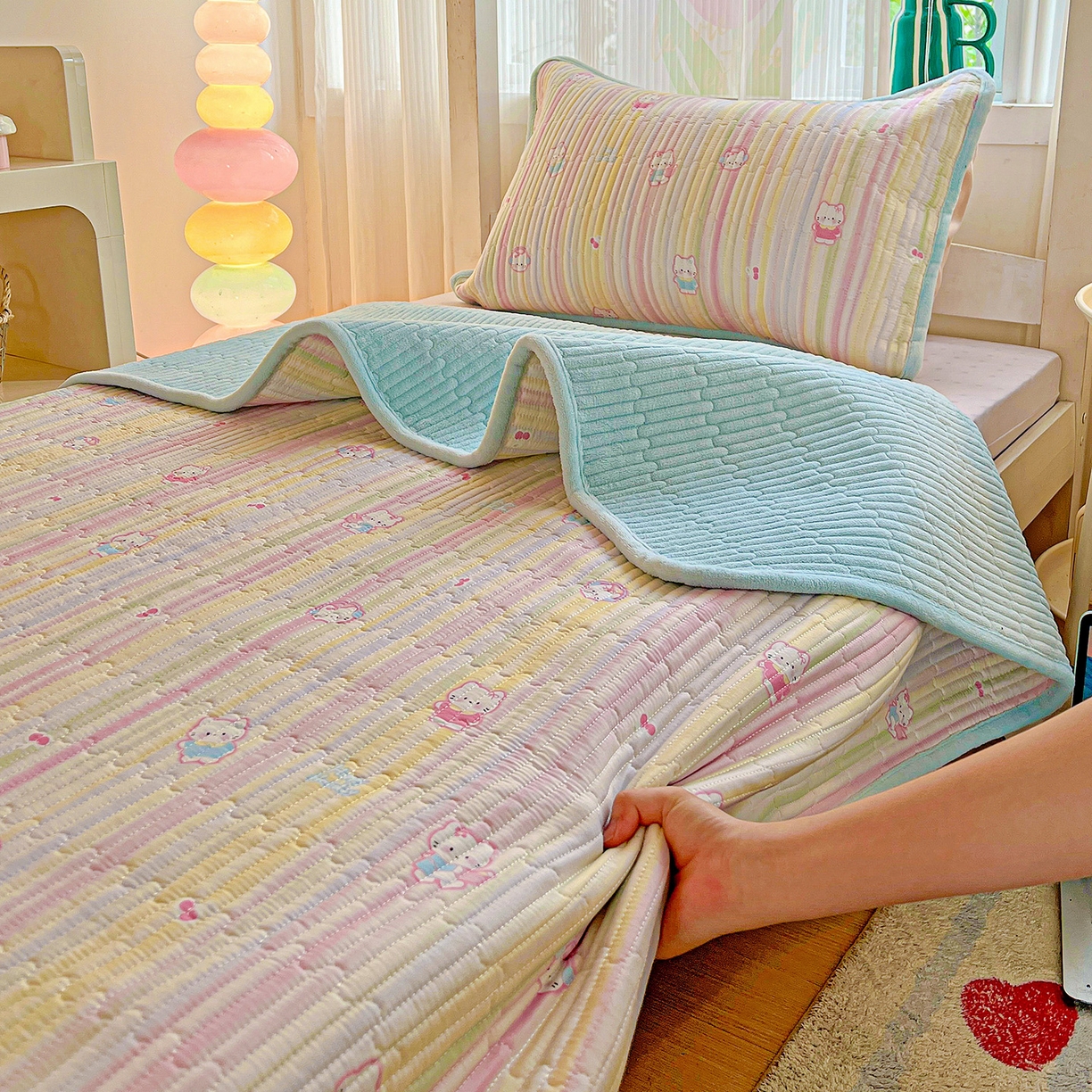 91家纺网 家纺一手货源 找家纺 （总）恒尚居 2025新款学生床盖纯棉牛奶绒正反两用夹棉床单床垫-秋冬款-四季通用【系列一】