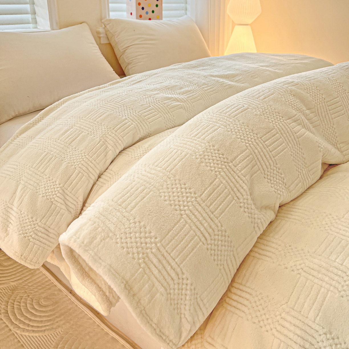 91家纺网 家纺一手货源 找家纺 美洲琳 2025新款提花简约珊瑚绒法莱绒毯毛毯毯子 白色