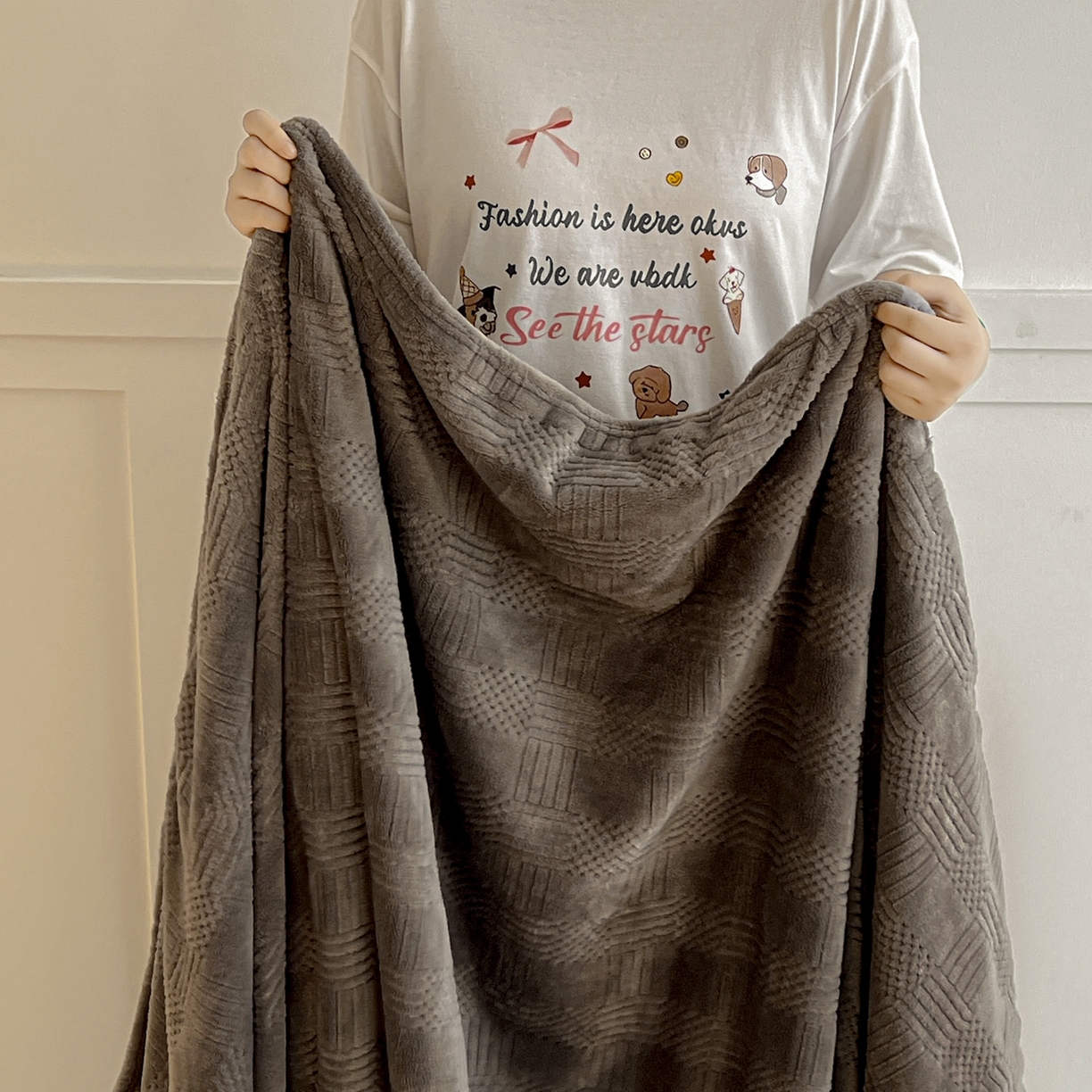 91家纺网 家纺一手货源 找家纺 美洲琳 2025新款提花简约珊瑚绒法莱绒毯毛毯毯子 深灰