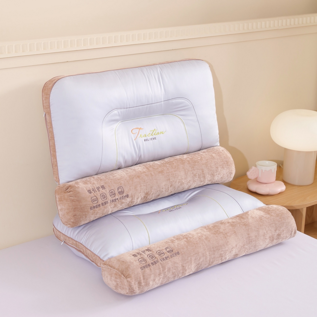 91家纺网 家纺一手货源 找家纺 麦肯锡 2025新款牵引护颈枕枕头枕芯 牵引护颈枕浅咖