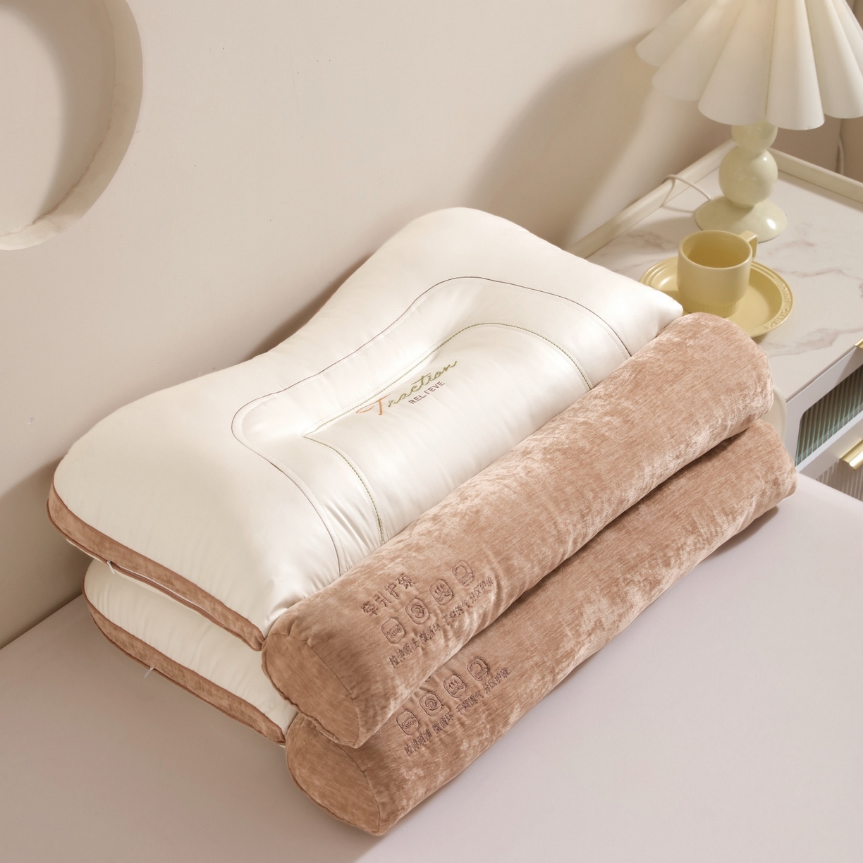 91家纺网 家纺一手货源 找家纺 麦肯锡 2025新款牵引护颈枕枕头枕芯 牵引护颈枕深咖