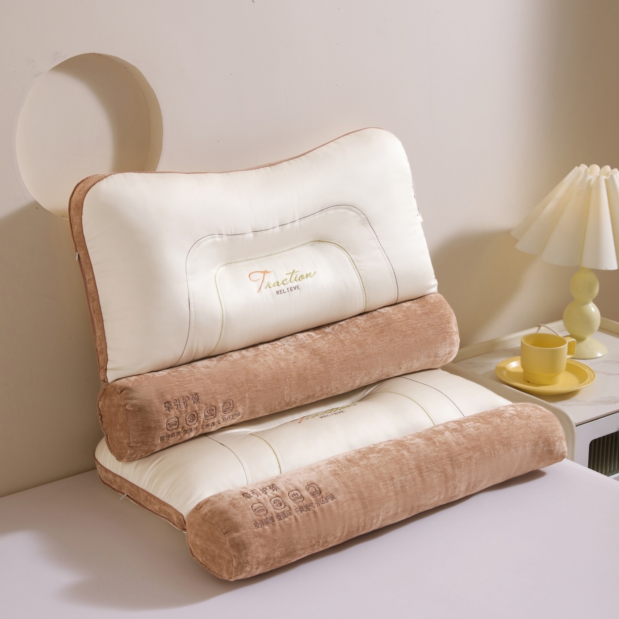 91家纺网 家纺一手货源 找家纺 麦肯锡 2025新款牵引护颈枕枕头枕芯 牵引护颈枕深咖