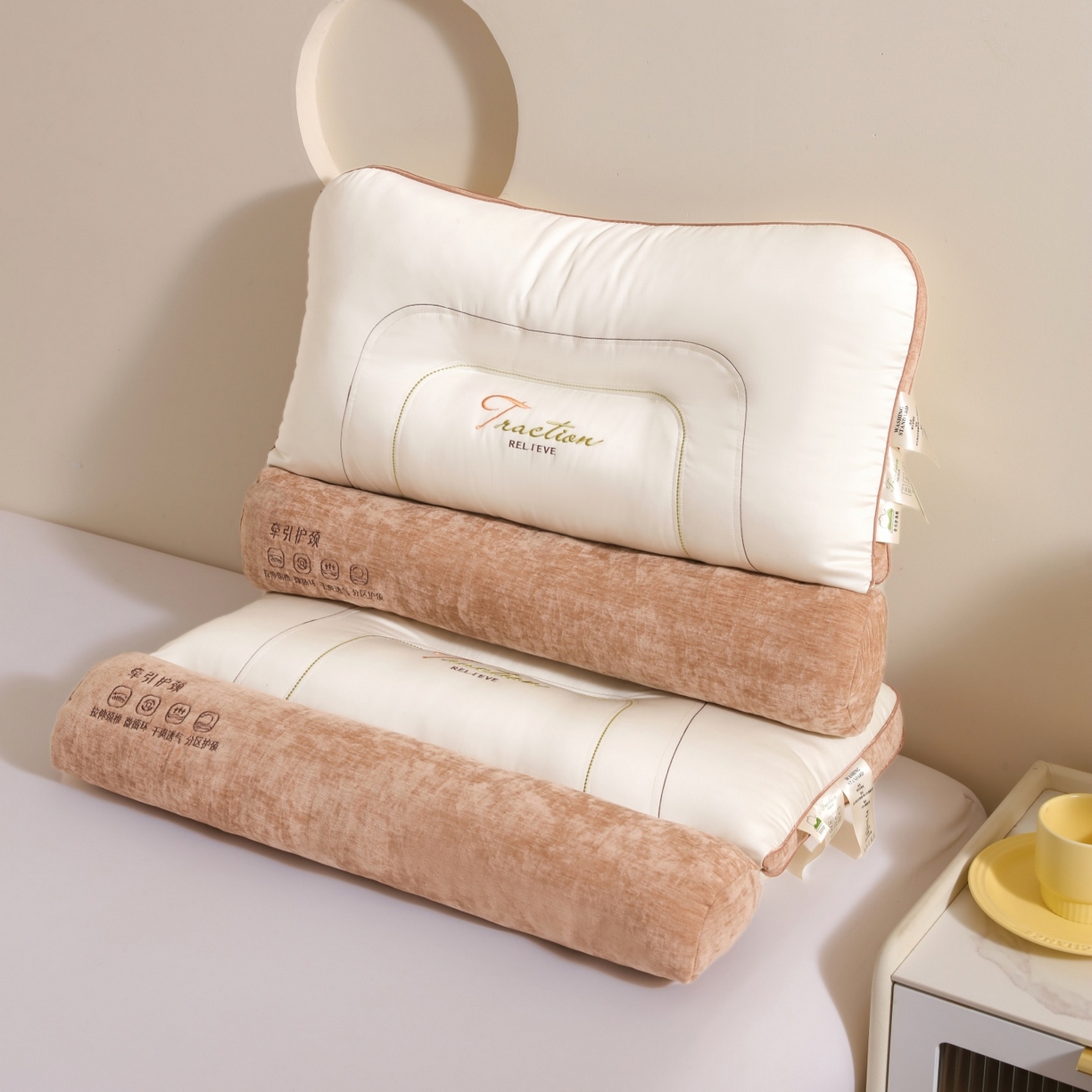 91家纺网 家纺一手货源 找家纺 麦肯锡 2025新款牵引护颈枕枕头枕芯 牵引护颈枕深咖