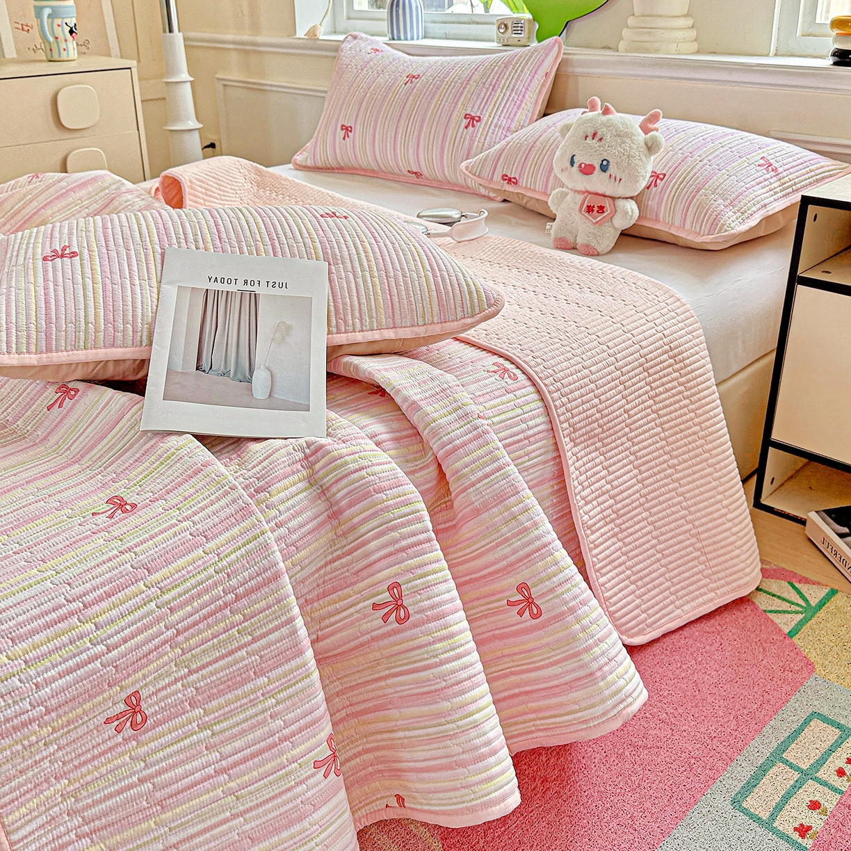 91家纺网 家纺一手货源 找家纺 （总）恒尚居 2025新款双层纱床盖床盖单品单床盖云感夹棉床单床垫软床垫-四季款【系列二】