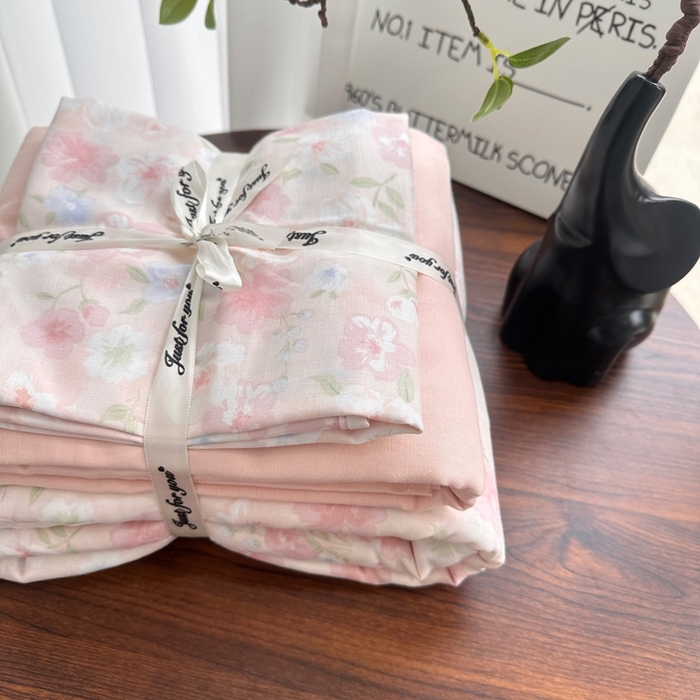 爱思佳 2024新款A类母婴全棉双层纱印花四件套直播热卖系列三 叠拍图 桃花诺