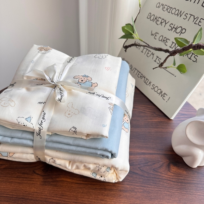 91家纺网 家纺一手货源 找家纺 爱思佳 2024新款A类母婴全棉双层纱印花四件套直播热卖系列三 叠拍图 星仔