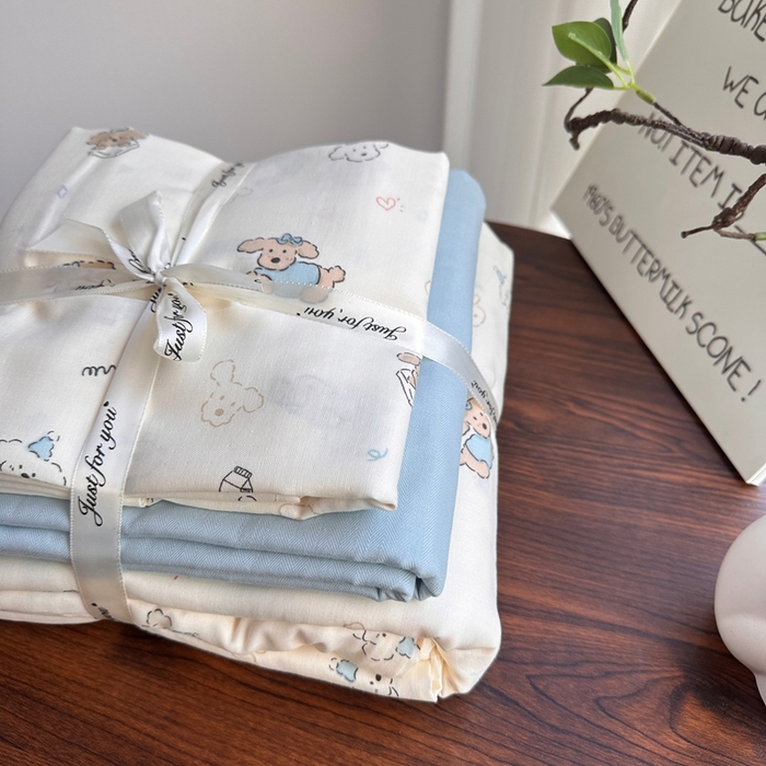 91家纺网 家纺一手货源 找家纺 爱思佳 2024新款A类母婴全棉双层纱印花四件套直播热卖系列三 叠拍图 星仔