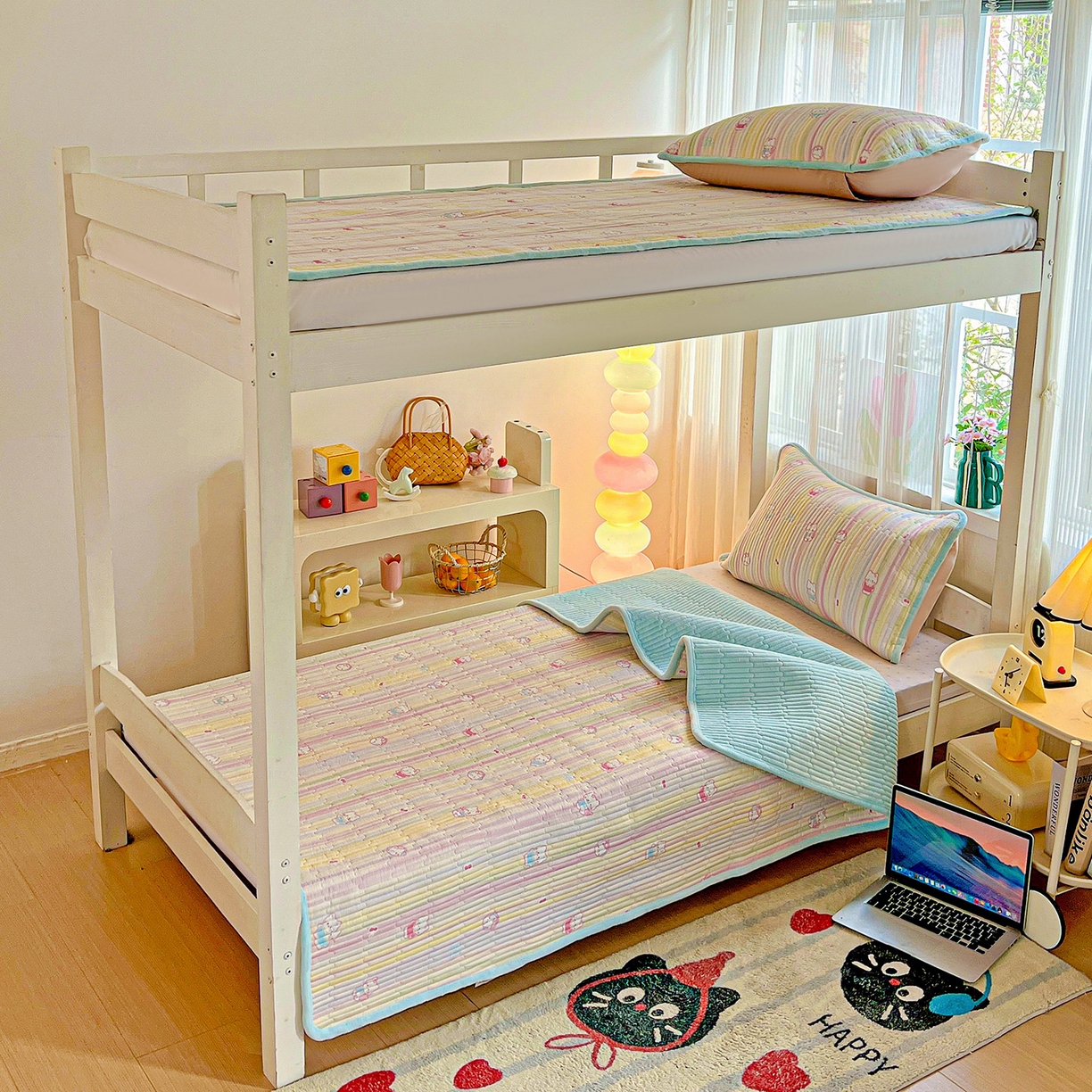 91家纺网 家纺一手货源 找家纺 恒尚居 2025新款学生床盖纯棉牛奶绒正反两用夹棉床单床垫-秋冬款-四季通用【系列一】 彩虹猫【A纯棉-B宝宝绒】