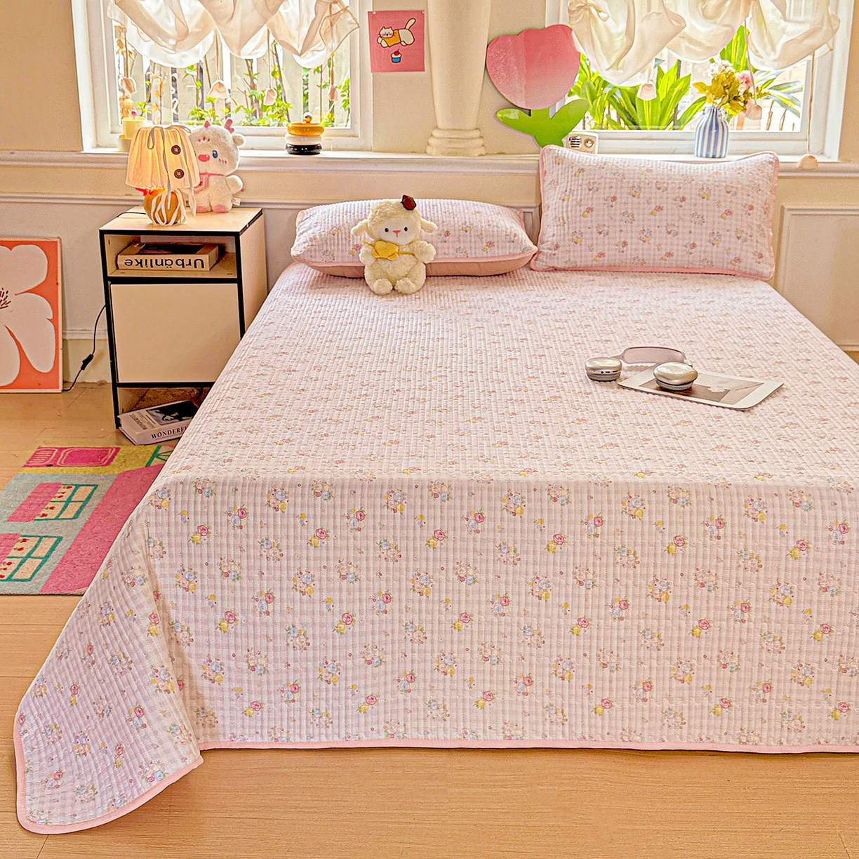 91家纺网 家纺一手货源 找家纺 恒尚居 2025新款双层纱床盖床盖单品单床盖云感夹棉床单床垫软床垫-四季款【系列二】 【美好时光】双层纱