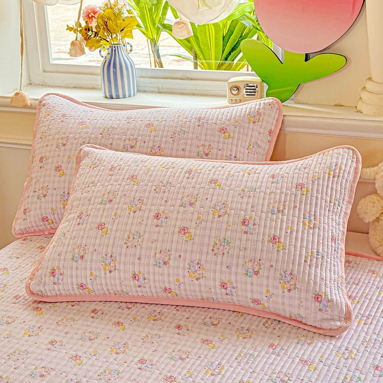 91家纺网 家纺一手货源 找家纺 恒尚居 2025新款双层纱床盖床盖单品单床盖云感夹棉床单床垫软床垫-四季款【系列二】 【美好时光】双层纱