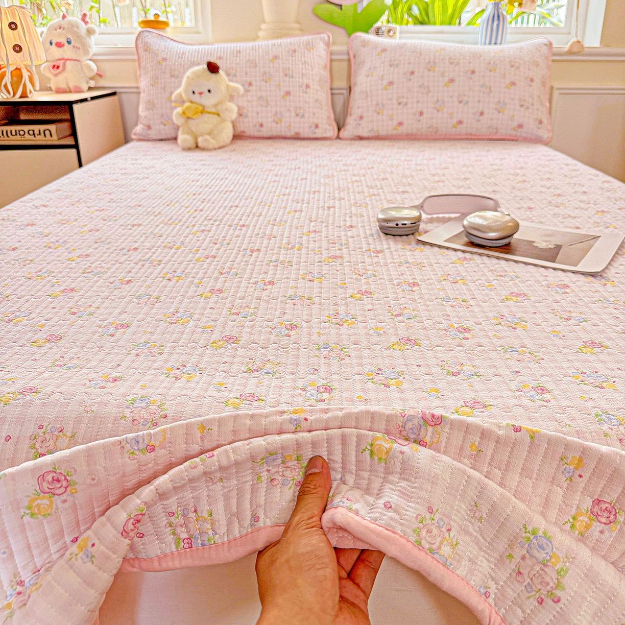 91家纺网 家纺一手货源 找家纺 恒尚居 2025新款双层纱床盖床盖单品单床盖云感夹棉床单床垫软床垫-四季款【系列二】 【美好时光】双层纱